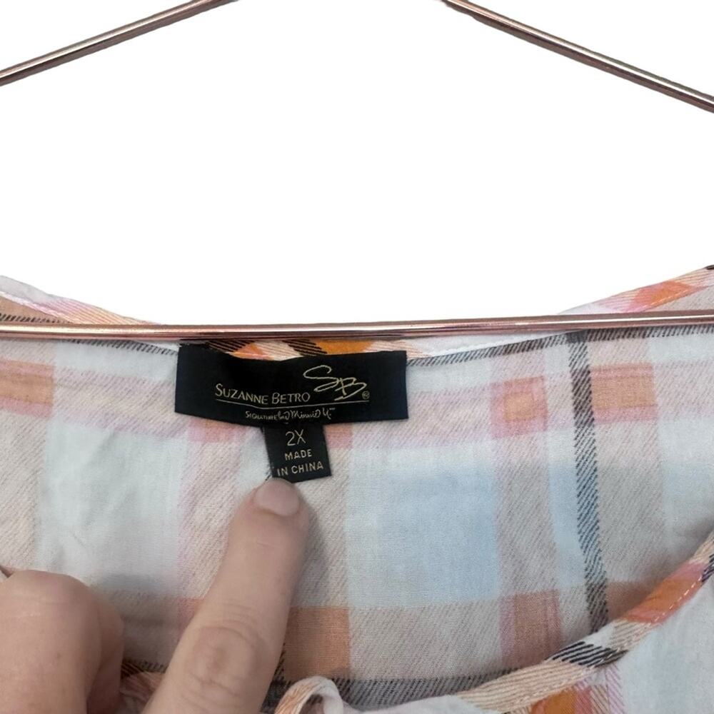 Suzanne Betro Neutral Tartan Plaid Blouse size 2X - Picture 2 of 7